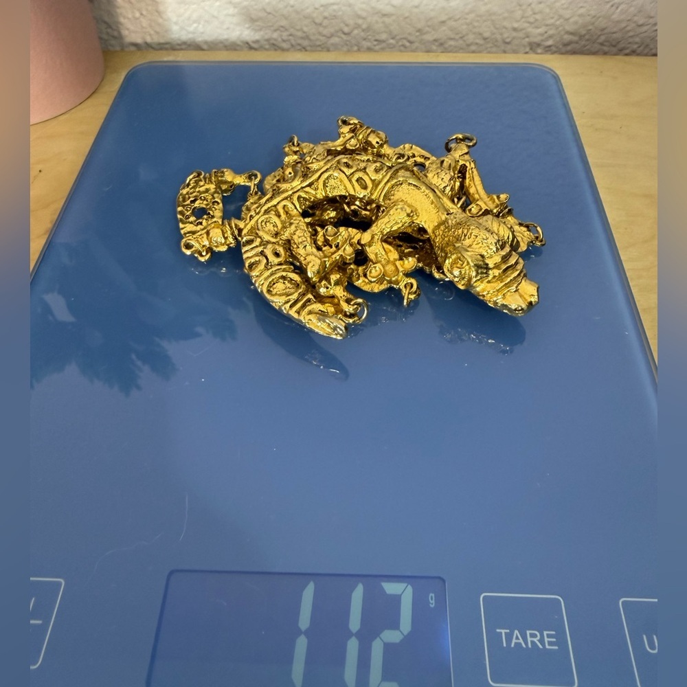 Massive VTG 80s Runway Lizard Necklace - 112g Molten Gold Style - Heavy Couture - Picture 10 of 11